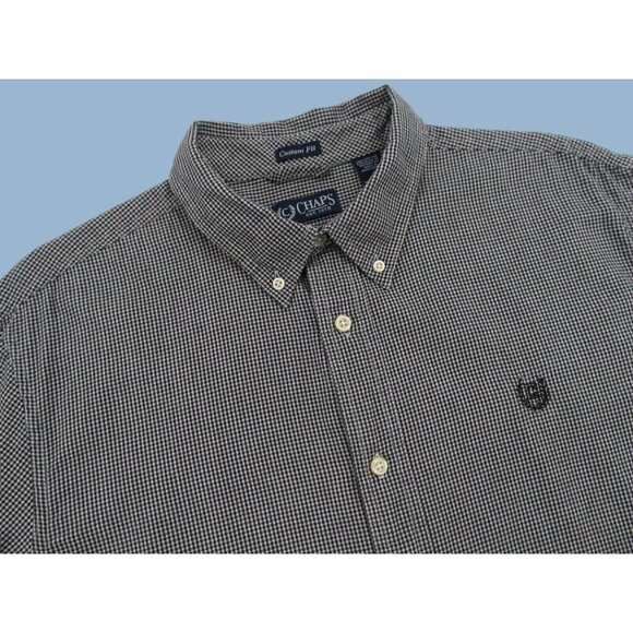 Vintage Chaps Ralph Lauren Button Up Shirt Mens XL Houndstooth Check Custom Fit - Picture 2 of 13